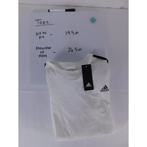 Adidas Shirt Boys L 14/16 White Long Sleeve Stripe Logo Crew Neck Jersey Cotton - Picture 6 of 6